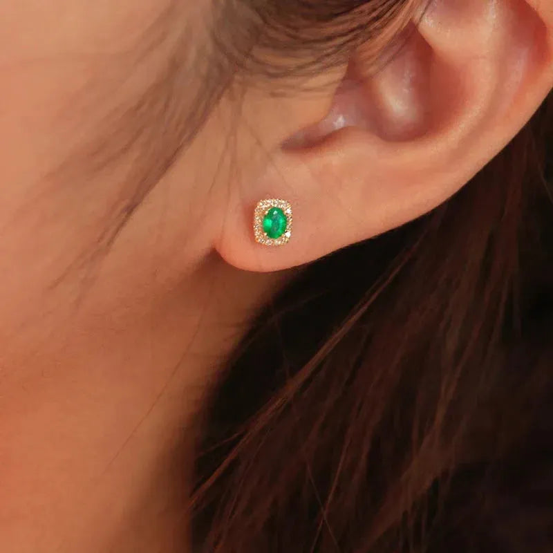 18K Yellow Gold Earrings with Real Natural Emerald - Elegant Fashion Jewelry for Women & Girls | Perfect Holiday Gift, Birthday Present & Special Occasion Accessory