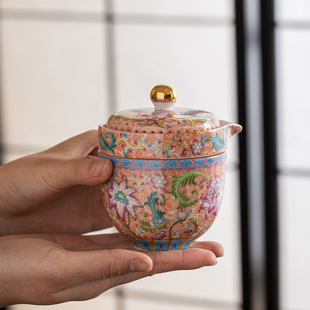Premium Enamel Travel Tea Set with Leather Carrying Case - Portable Tea Accessories for Camping, Office & Outdoor Adventures