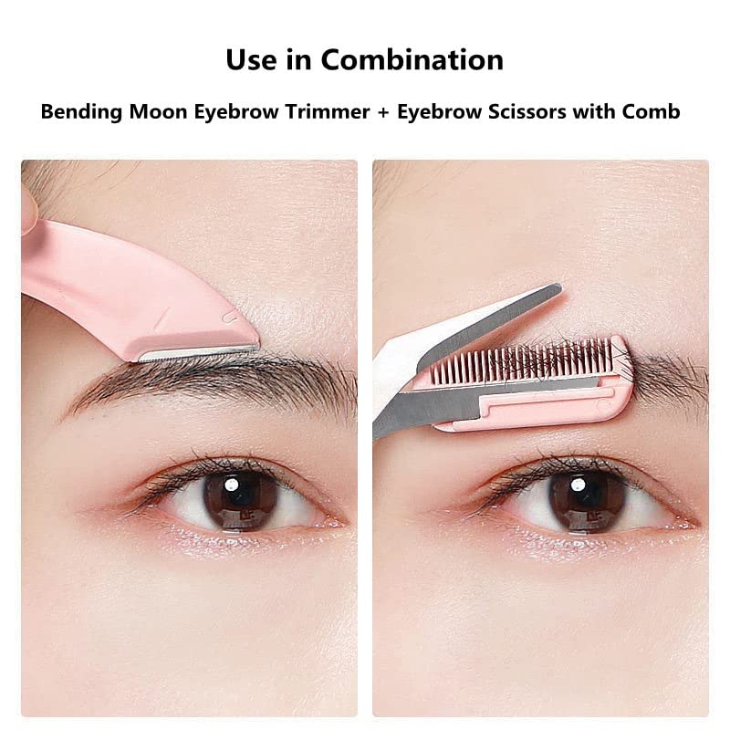 Professional Eyebrow Trimmer Scissor Kit - 3-Piece Set with Razors & Comb for Precise Eyebrow Shaping - Grooming Tool for Women & Men (Pink) - Perfect for Home Use, Travel & Salon Styling