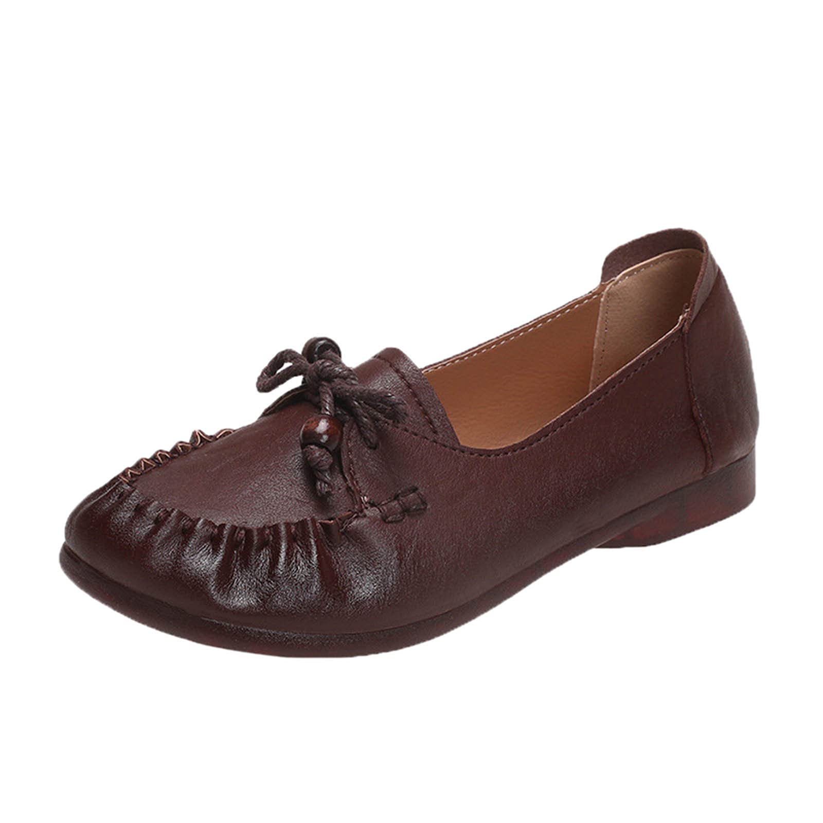 Vintage Retro Women's Casual Flats - Soft Bowknot Solid Color Slip-On Shoes for Women (Brown, Size 8.5) | Perfect for Office, Dating & Everyday Comfort Wear