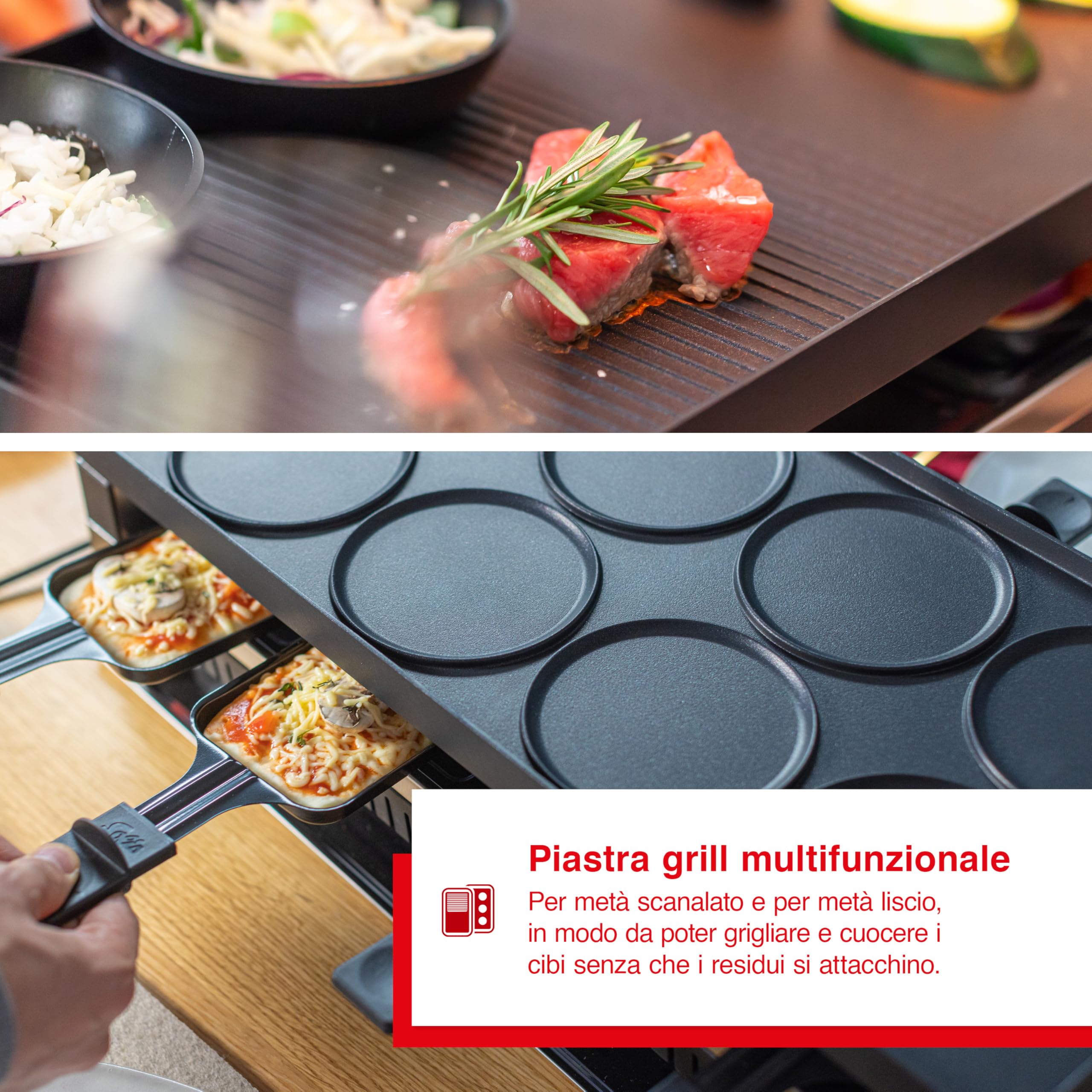 Solis 5-in-1 Electric Table Grill - Electric Raclette, Tabletop Grill, Mini Wok, Mini Pizza & Pancake Maker - 1400W for 8 People - Perfect for Family Gatherings, Parties & Indoor BBQs