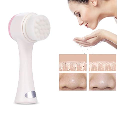 TREXEE 2 in 1 Facial Cleansing Brush - 3D Double-Sided Silicone & Soft Bristles for Deep Cleansing, Exfoliating, Makeup Removal & Acne Care (White) | Perfect for Daily Skincare & Spa-Like Facial Massage at Home