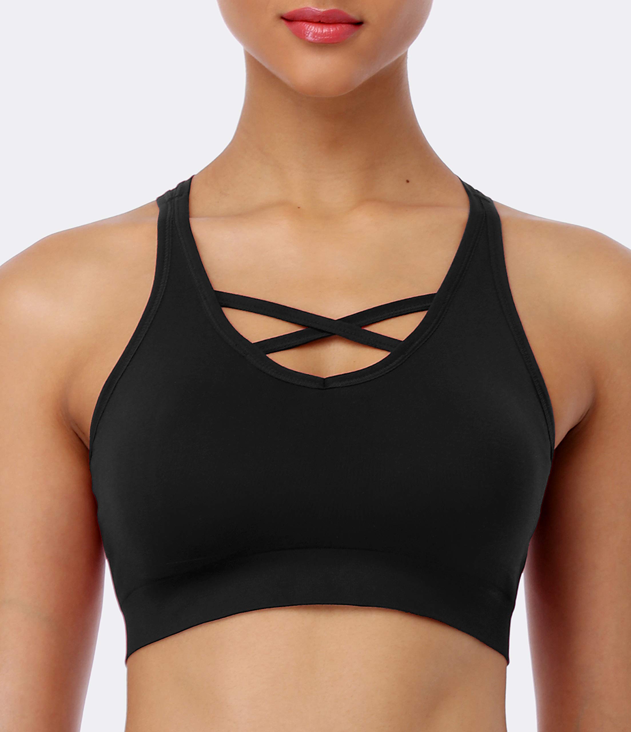 ANGOOL Women's Strappy Sports Bras - Medium Support Wirefree Yoga Bra for Running, Gym & Activewear - Comfortable Workout Top for Fitness & Yoga