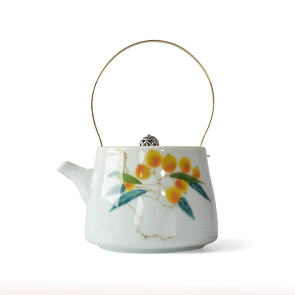 JHSHENGSHI Hand-Painted Celadon Teapot with Underglaze Colors - 200ml White Ceramic Tea Pot for Loose Leaf & Tea Bags - Perfect for Home, Office & Tea Ceremonies