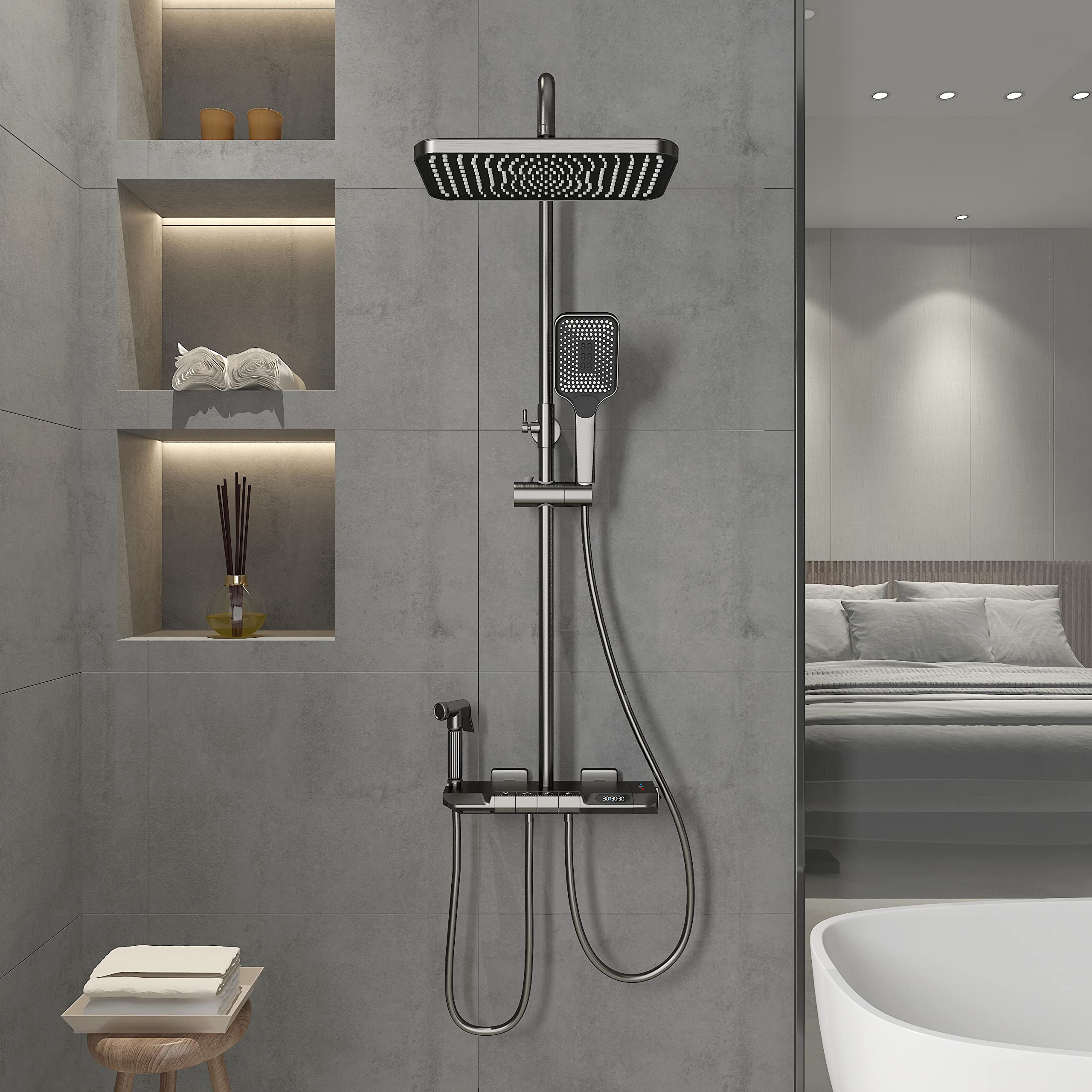 Boyuan Thermostatic Smart Digital Shower System - 4 Way High Pressure Balance Valve Kit with 12