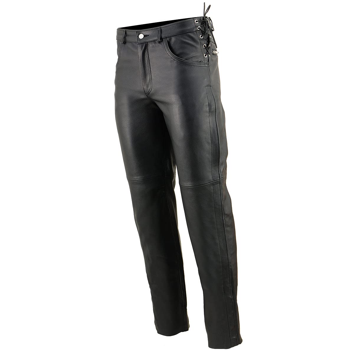 Milwaukee Leather SH1987 Men's Black Leather Motorcycle Over Pants - Deep Pockets & Adjustable Side Laces for Comfort & Style - Perfect for Riding, Commuting & Outdoor Adventures