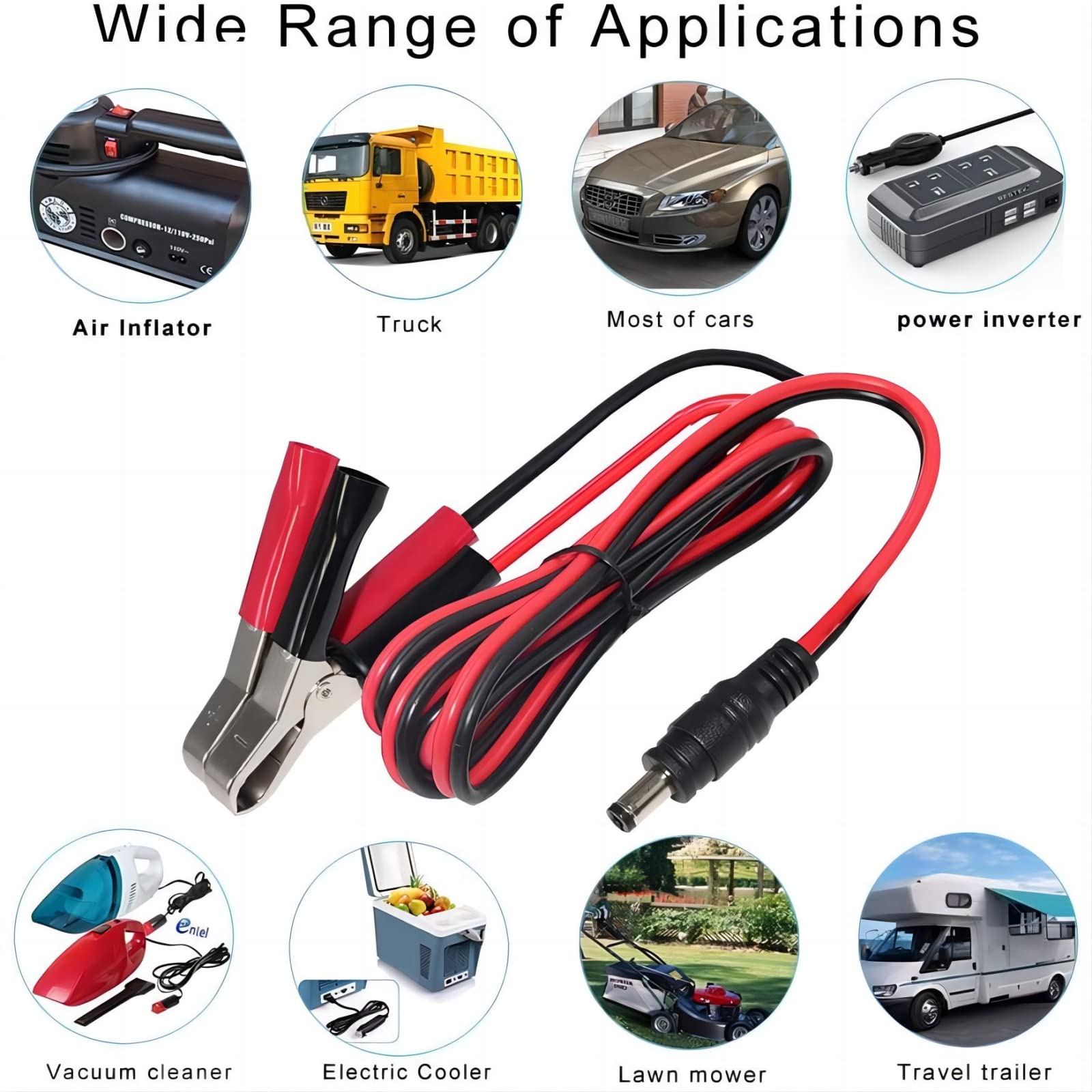 KUNCAN DC 5.5x2.1mm Male to Alligator Clips 12V Battery Charger Cable - 5FT Heavy Duty Extension Cord for Car Battery Charging, Power Supply, Auto Accessories & DIY Electronics Projects