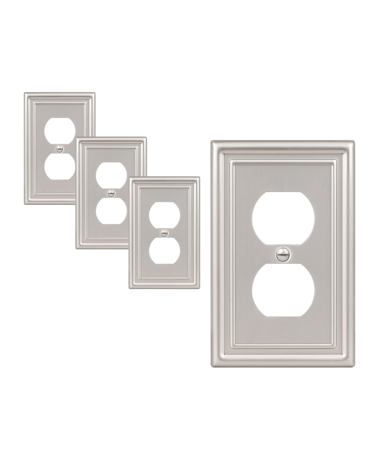 DEWENWILS 4-Pack Brushed Nickel Metal Wall Plates - Standard Duplex Electrical Outlet Covers - Ideal for Home, Office & Commercial Renovations