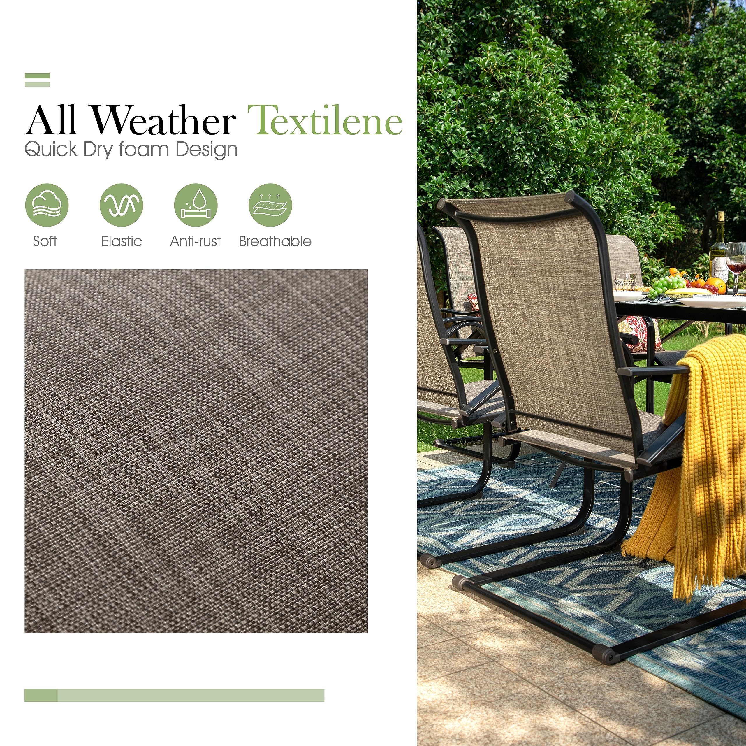 Sophia & William 2-Piece Slingback Patio Chairs Set - Heavy Duty Outdoor Spring Motion Chairs with 300lbs Weight Capacity - Perfect for Garden, Backyard, Poolside & Patio Relaxation