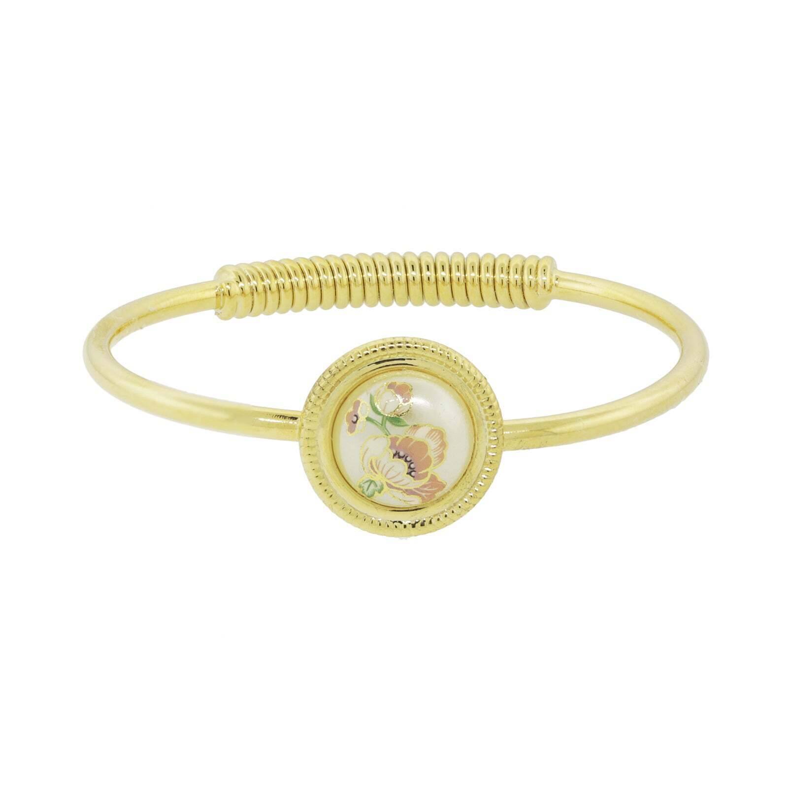 1928 Vintage Floral Pearl Bracelet for Women - Elegant Hinge Bangle with Faux Pearls & Flower Decal - Perfect for Weddings, Parties & Special Occasions
