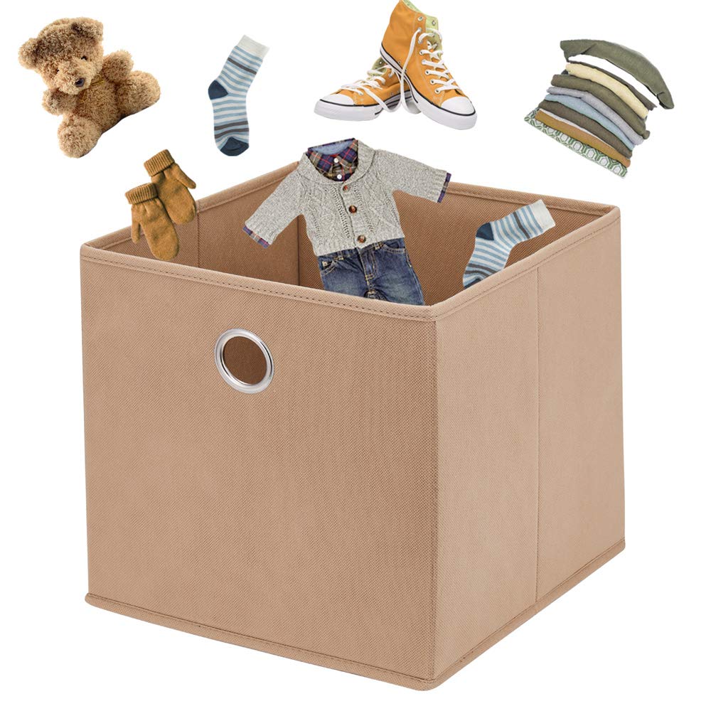 Brown Collapsible Fabric Storage Cubes 11x11x11 Inch - Foldable Decorative Bins for Closet, Shelves & Drawer Organizers | Perfect for Home, Office & Kids Room Organization