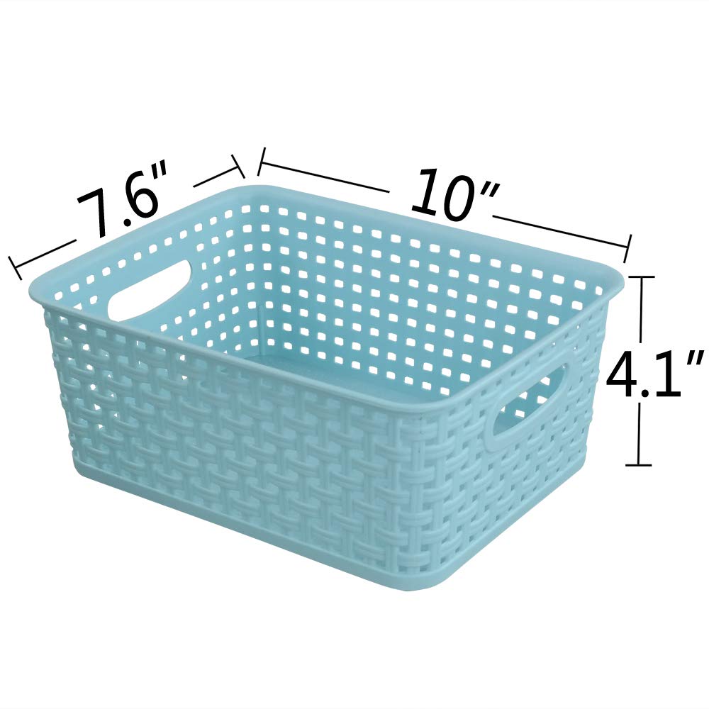 6 Pack Plastic Weave Storage Baskets - Foldable Organizer Bins for Home, Office, Closet & Bathroom Organization | Space-Saving Storage Solution
