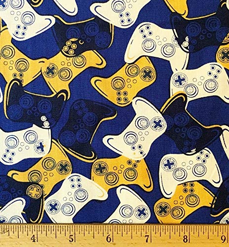 1/2 Yard Video Game Controller Print Navy Blue Cotton Fabric - Perfect for Quilting, Sewing, DIY Crafts, Throw Pillows & Home Decor (44