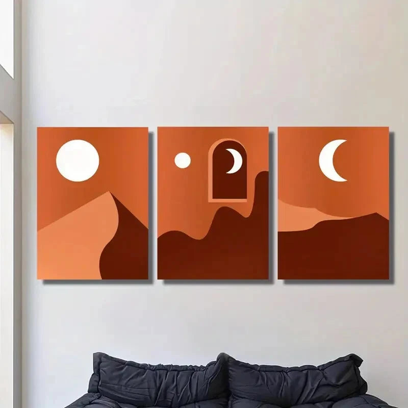 3-Piece Full Moon and Crescent Moon Desert Night Wall Art Set - 50x70cm Framed Canvas Prints - High Quality Australian Made - Perfect for Living Room, Bedroom & Office Decor