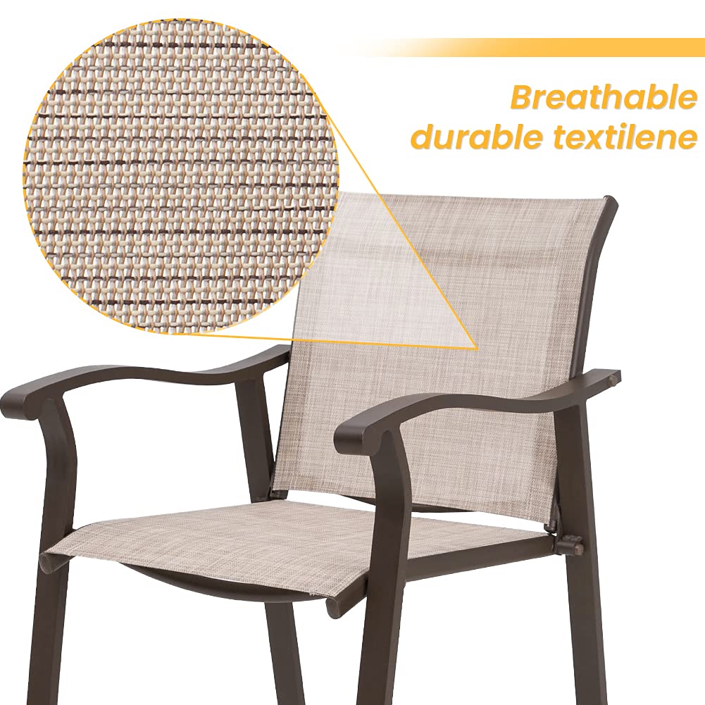 Crestlive Outdoor Counter Height Bar Stools Set of 4 - Heavy Duty Aluminum Frame Patio Furniture Bar Chairs in Antique Brown Finish (Beige) - Perfect for Backyard, Deck, Poolside & Outdoor Dining Areas