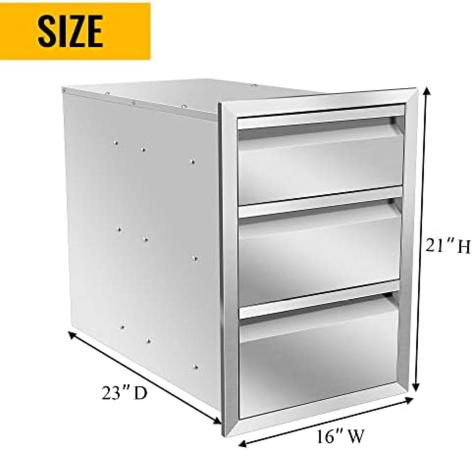 Stainless Steel Outdoor Kitchen Drawers - Triple Access Combo Flush Mount Island Drawers (16W x 21H x 23D Inch) - Perfect for BBQ Islands, Patio Cabinets & Outdoor Cooking Stations