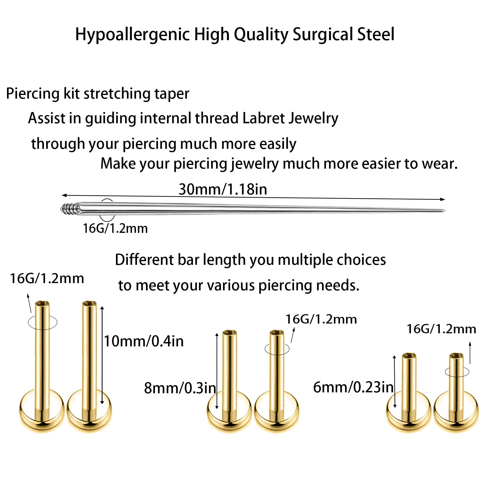 16G Monroe Lip Piercing Jewelry - Stainless Steel Labret Studs, Tragus Hoop Earrings & Nose Rings with Flat Back - Perfect for Helix, Cartilage & Facial Piercings - Ideal for Daily Wear, Parties & Self-Expression
