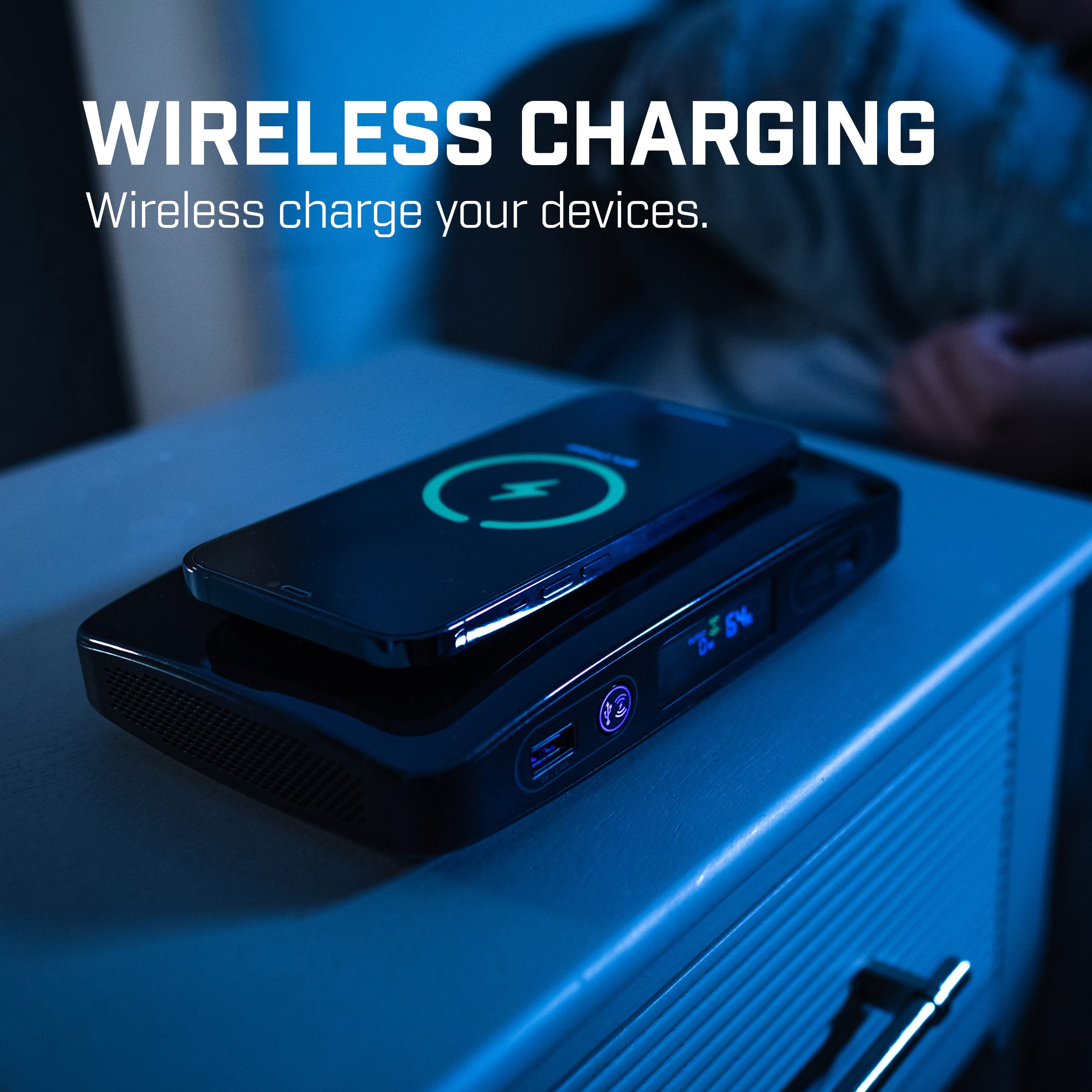 Halo Power Station 100 - 100W Portable Power Bank with 110V AC Outlet, USB Ports & Wireless Charger | Compact & Carry-On Approved for Travel, Camping, Emergencies | Stone Grey Charging Station for Phones, Laptops & Small Devices