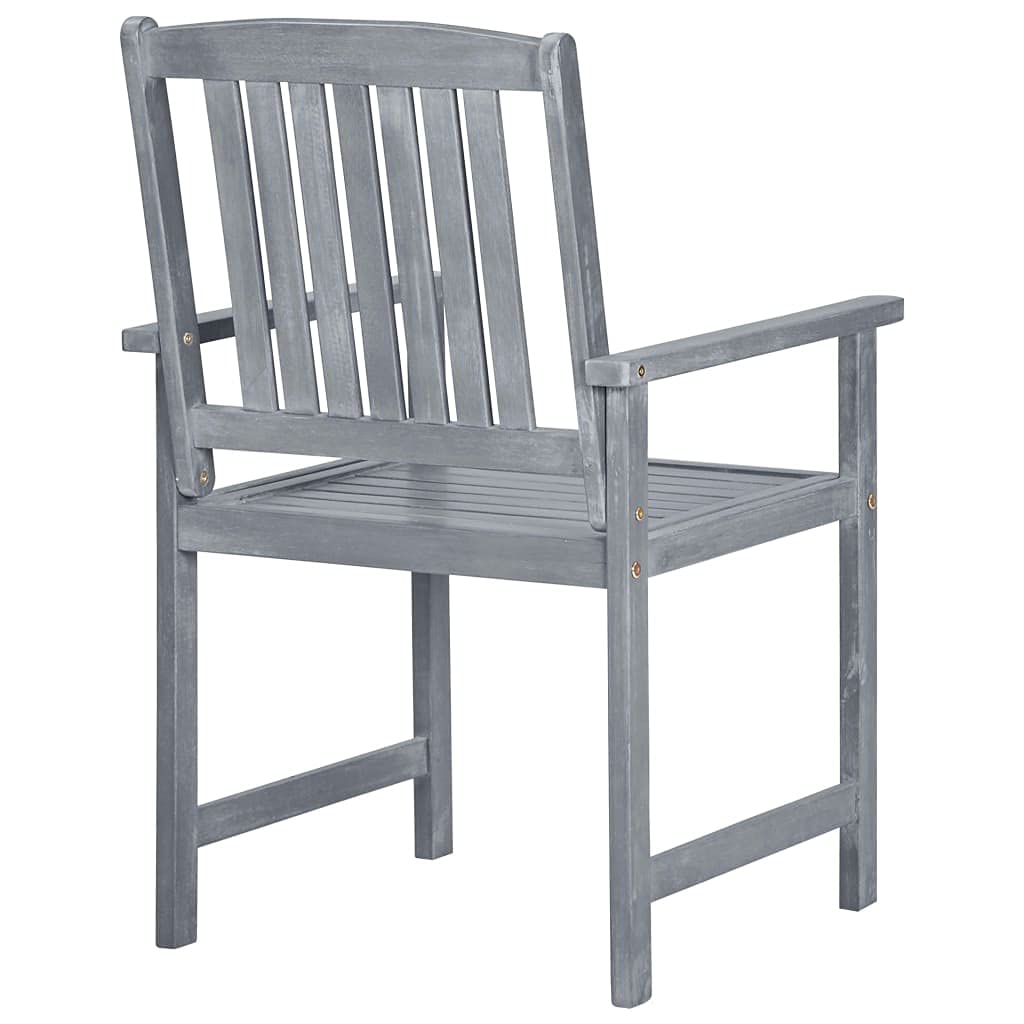 8X Solid Acacia Wood Patio Chairs with Cushions - Weather-Resistant Outdoor Dining Set for Garden, Balcony, Backyard, Terrace - Gray Lounge Seating Furniture for Home & Commercial Use