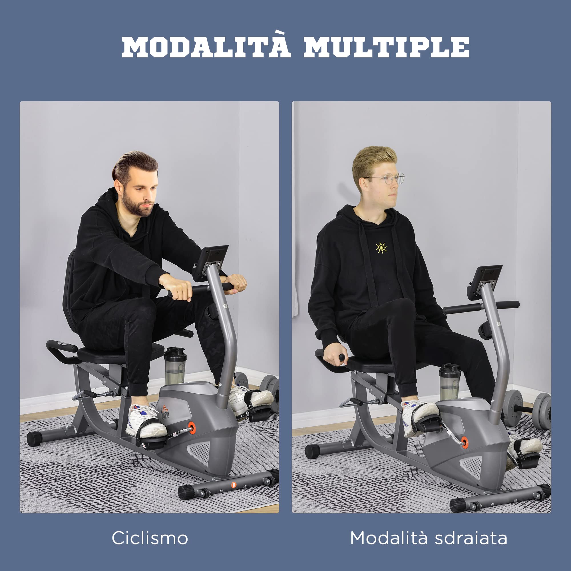 HOMCOM Adjustable Recumbent Exercise Bike with Backrest & Seat, Professional Magnetic Cardio Bike, 8 Resistance Levels & LCD Monitor - Perfect for Home Gym, Physical Therapy & Low-Impact Workouts