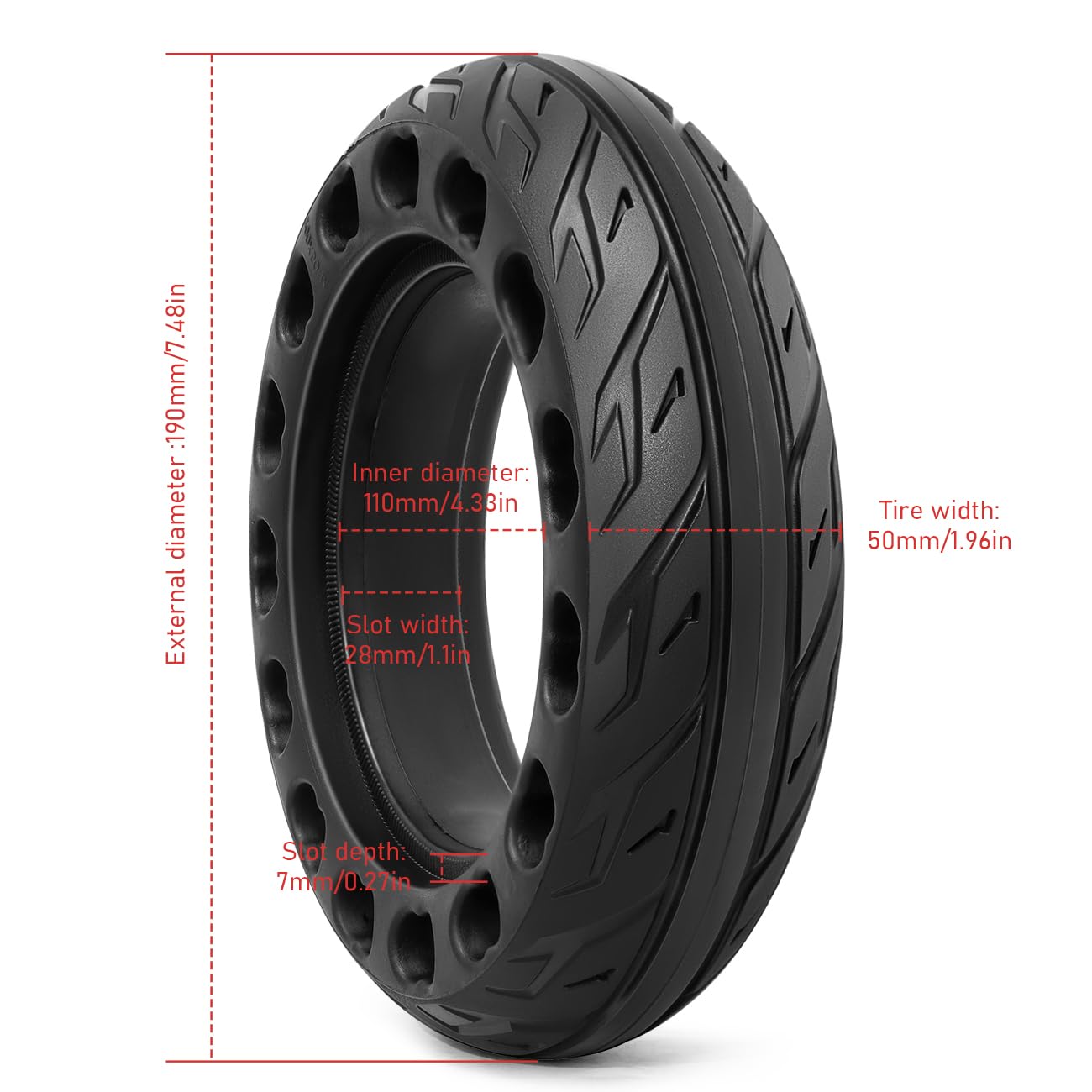 2Pcs 200x50 Solid Rubber Tires - 8 Inch Electric Scooter Wheels Replacement, Front/Rear Solid Tire for 200x50 E-Scooter (P-T006) - Durable & Puncture-Proof for Commuting, Campus, Urban Travel