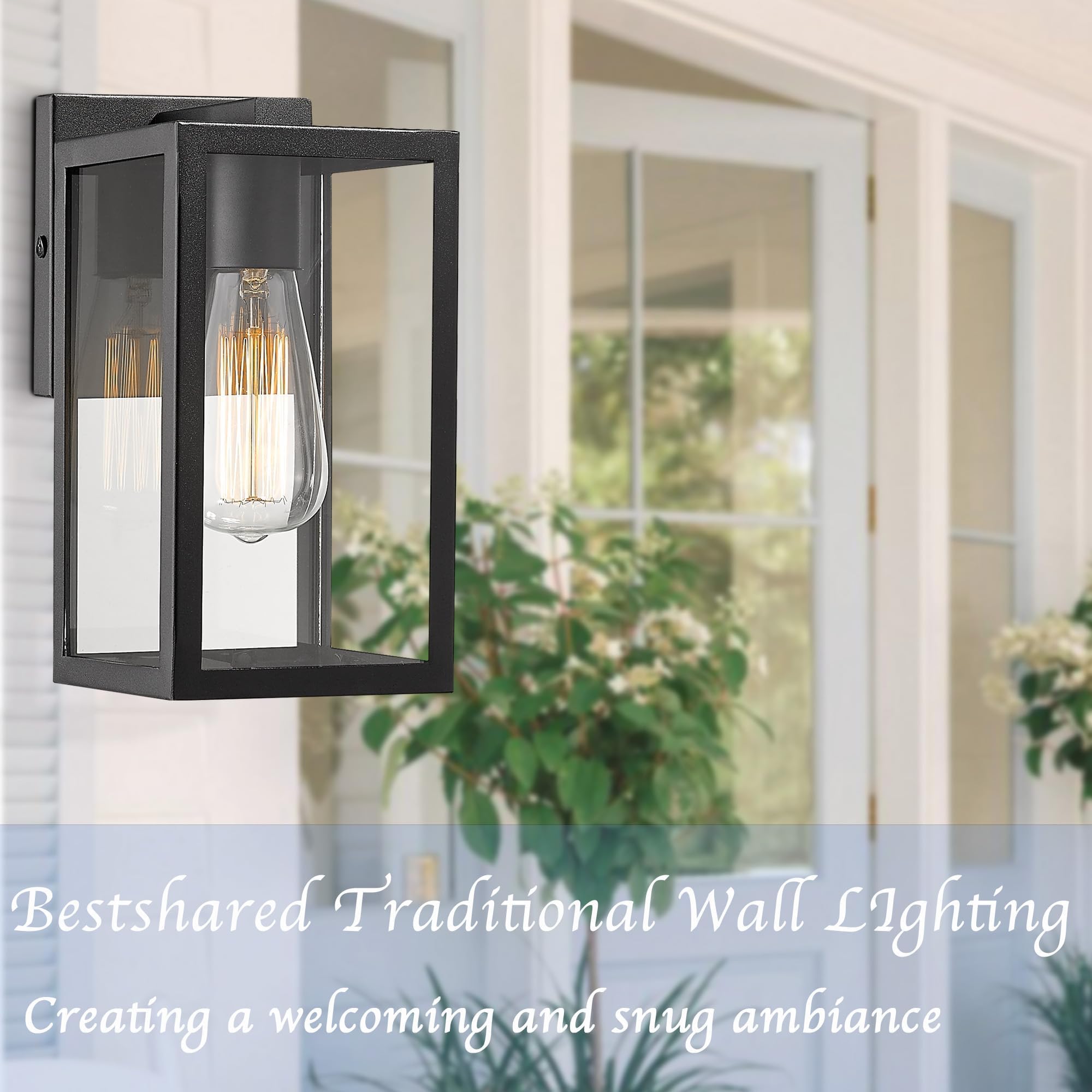 Bestshared Black Outdoor Wall Lanterns - 2 Pack Weatherproof Exterior Wall Sconce Lights for Porch, Patio, Garden, Barn & Storefront - Durable Outdoor Lighting Fixtures for Home & Commercial Use