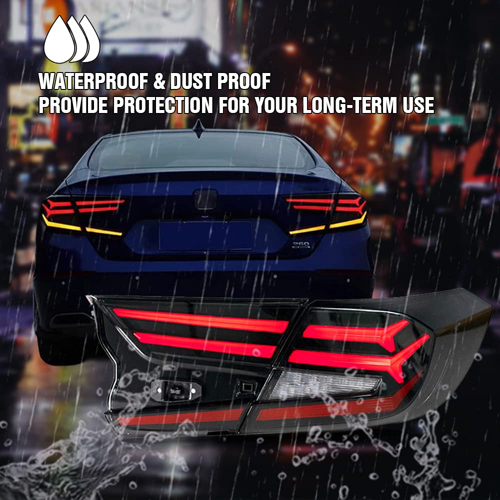 2018-2022 Honda Accord 10th Gen LED Taillights - Sequential Animation Tail Light Assembly Replacement for EX/EX-L/LX/Sport/Touring/Hybrid Models | Fishbone Design | Rear Lights Accessories | Perfect for Custom Upgrades & Nighttime Safety