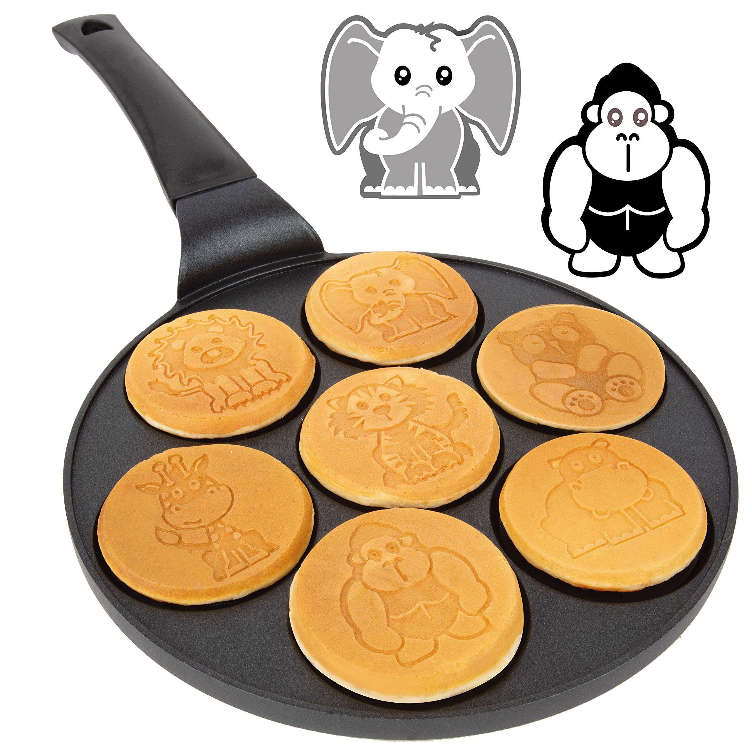Nonstick Animal Mini Pancake Pan - Make 7 Zoo Animal Pancakes (Elephant, Giraffe & More) | Fun Breakfast Griddle for Kids, Easy to Clean | Perfect for Family Breakfast, Birthday Parties & Holiday Gifts