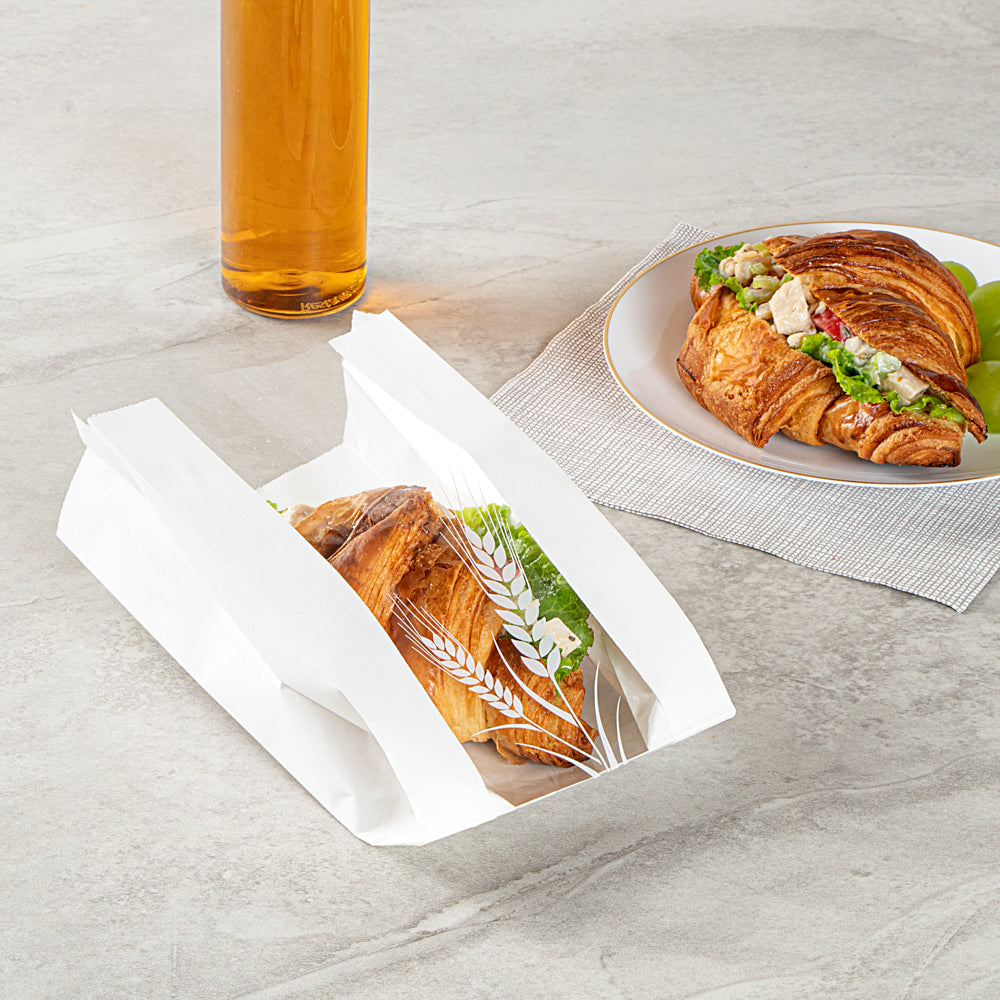 White Paper Bread Bags - Micro Perforated, Greaseproof, Wheat Pattern (4.75