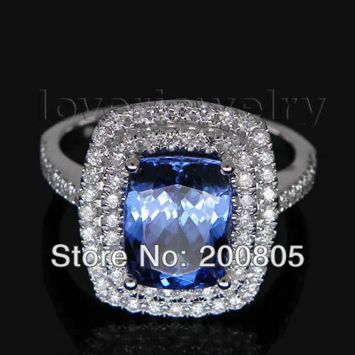 Vintage 18K White Gold Ring with 7x10mm AAA Tanzanite & Natural Diamonds | Elegant Jewelry for Weddings, Anniversaries & Special Occasions