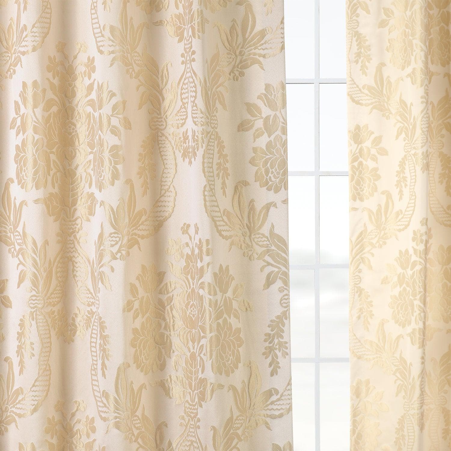 Magdelena Champagne Beige Damask Faux Silk Jacquard Blackout Curtains - Elegant Window Treatment for Bedroom & Living Room