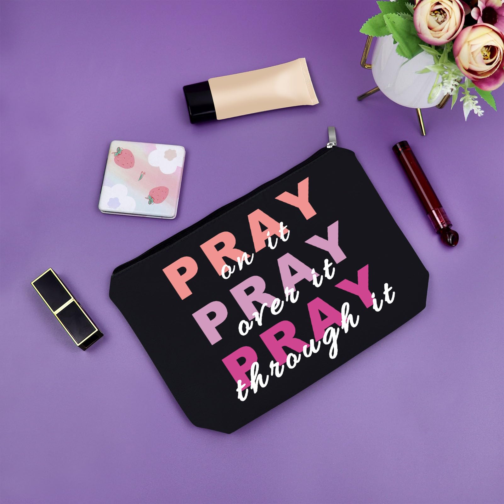 Faith-Inspired Black Makeup Bag - Christian Gifts for Women & Mom, Birthday & Christmas Presents - Perfect for Church, Travel & Daily Use