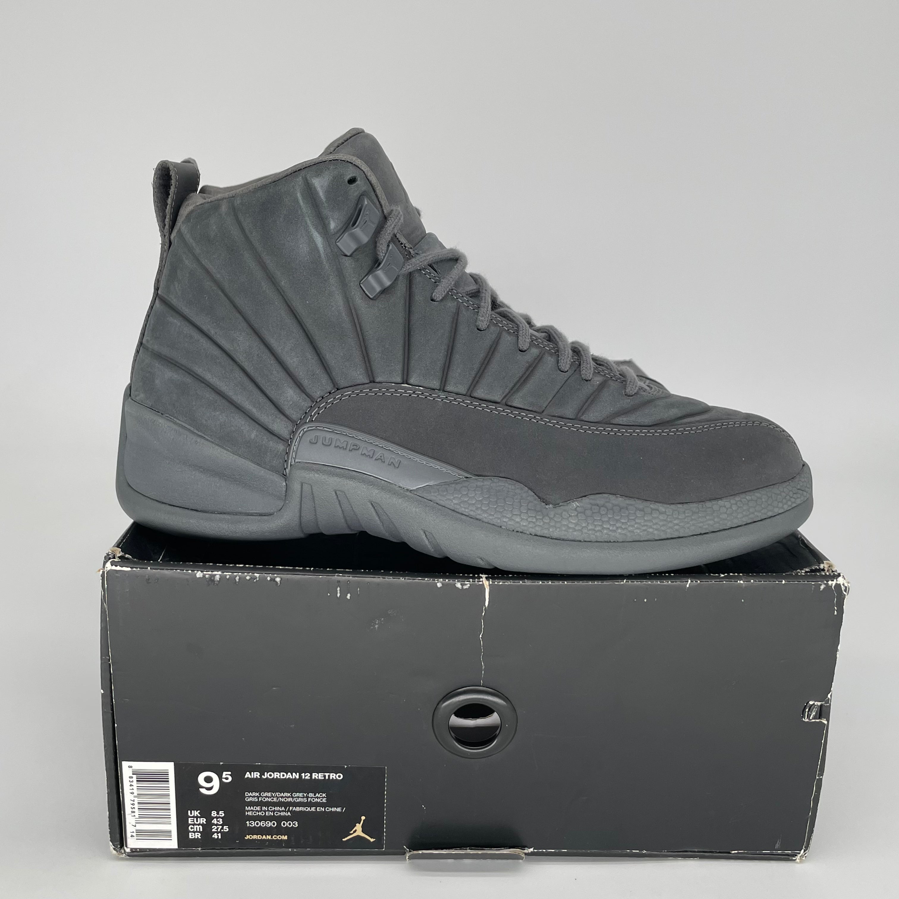 Original Air Jordan 12 PSNY Retro Basketball Shoes - Men's Size 9.5 (130690-003) Black/White - Perfect for Streetwear & Sneaker Collectors
