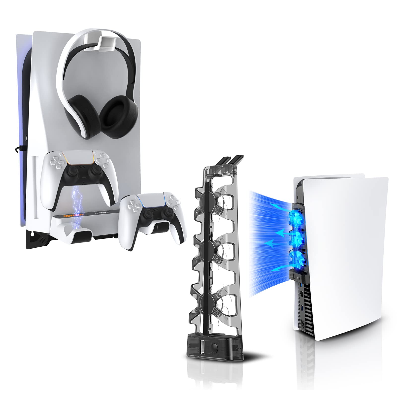 NexiGo PS5 Accessories Kit - Wall Mount with Charging Station, LED Cooling Fan & Efficient Cooling System for PlayStation 5 (Disc/Digital) - Perfect for Gaming Setup & Home Entertainment