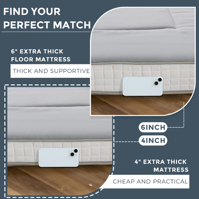 MAXYOYO Japanese Floor Mattress - Extra Thick Padded Tatami Mat for Sleeping & Lounging, Grey Style | Perfect for Guest Beds, Meditation, Yoga & Small Space Living