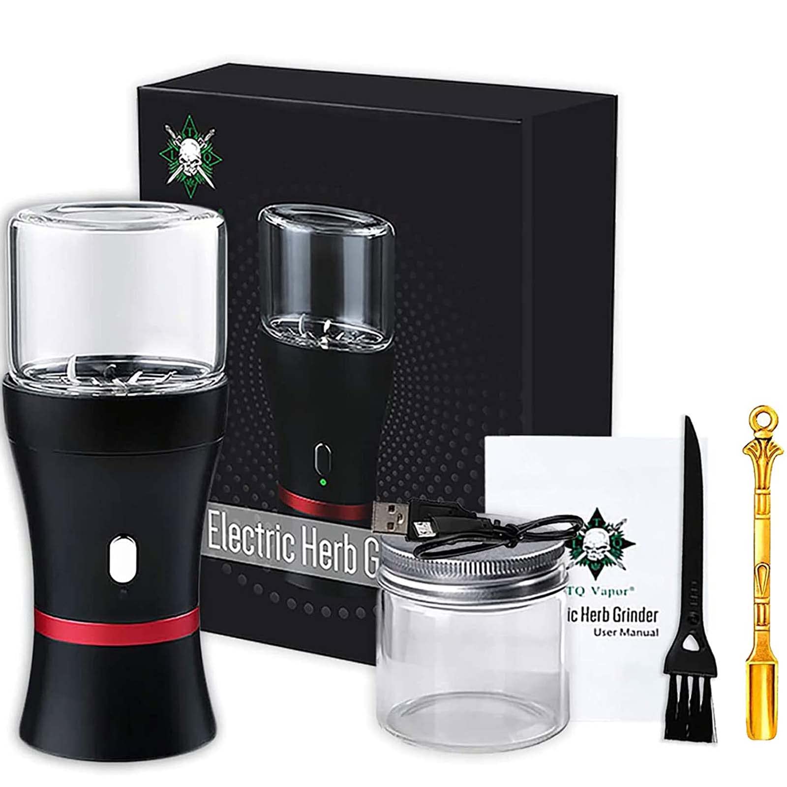Premium Electric Herb Grinder - 1100mAh Rechargeable Dry Herb & Spice Grinder with 2 x 50ml Storage Jars & Mini Scoop - Perfect for Cooking, Baking & Herbal Preparation