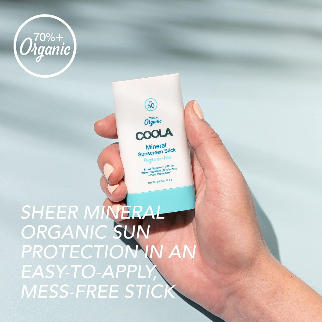 COOLA Mineral Organic Sunscreen Stick SPF 50 Fragrance Free - Reef Safe, Broad Spectrum UVA/UVB Protection - Perfect for Beach, Swimming & Outdoor Activities
