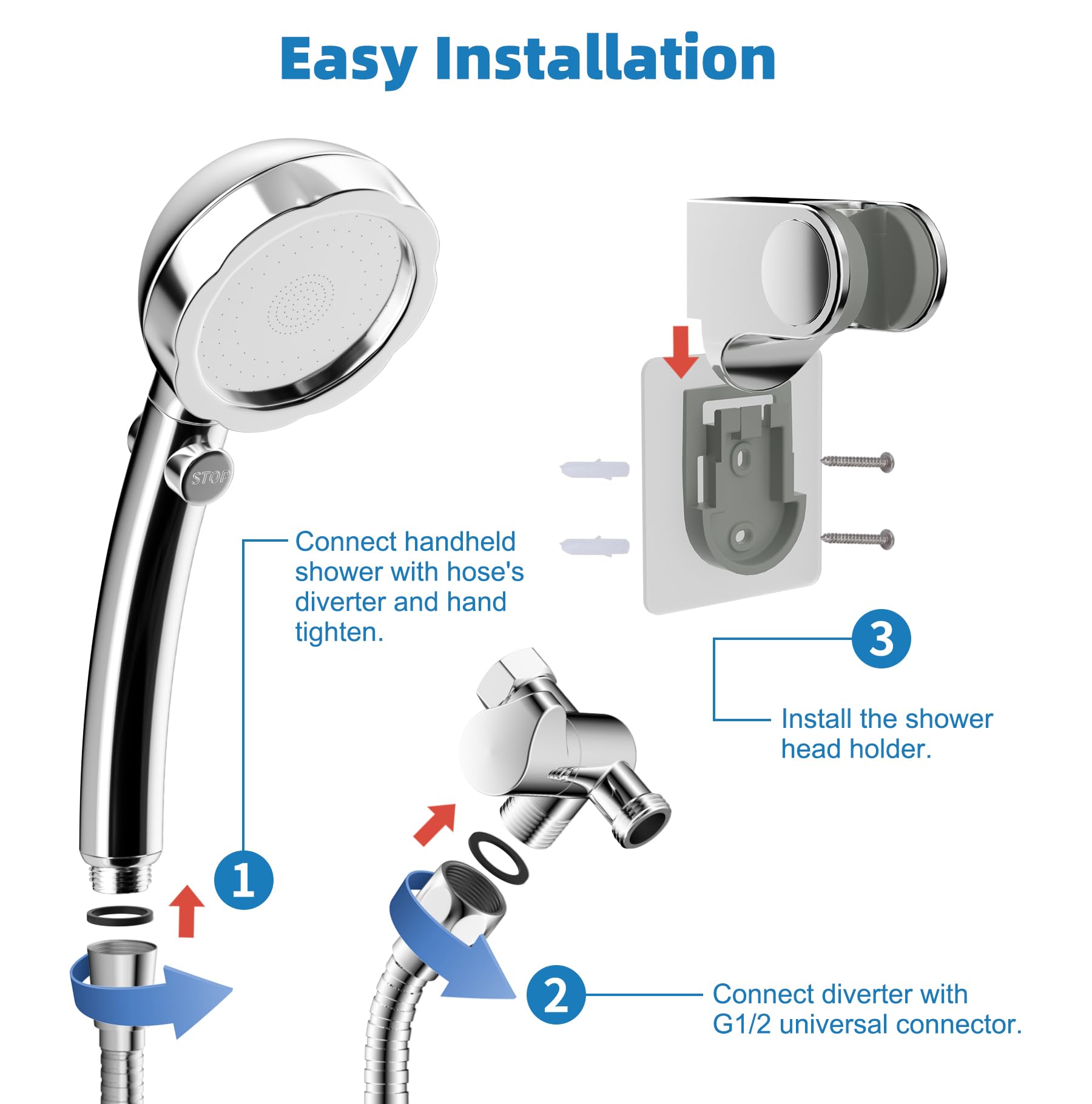 Hibbent Pet Bath Sprayer Kit - 119 Inch Hose, Brass Shower Diverter Valve & Handheld Shower Head for Dog Washing & Bathroom Cleaning | Perfect for Home Pet Grooming, Outdoor Dog Bathing & Household Cleaning