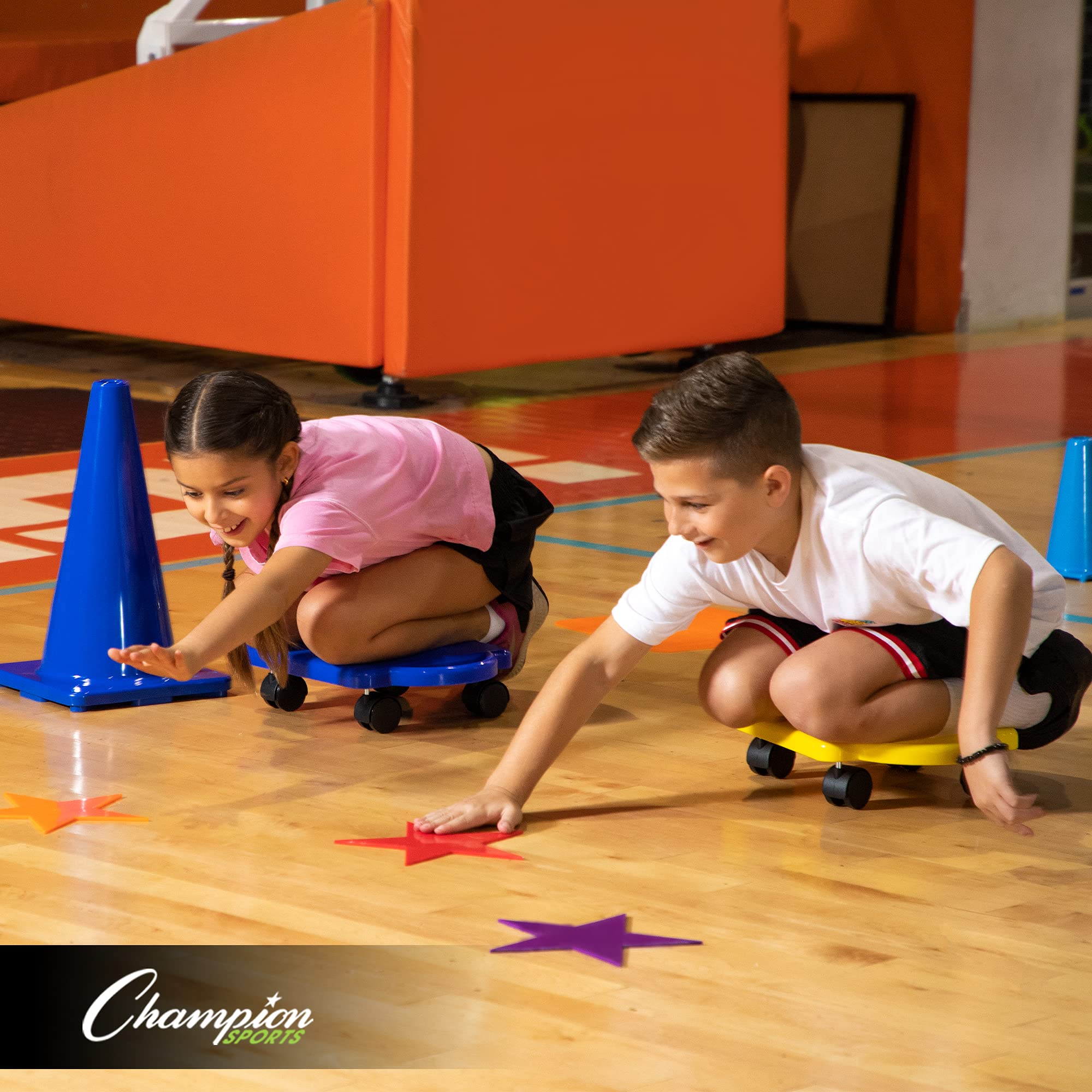 Champion Sports 10-Inch Round Poly Spot Markers - Set of 12 Yellow Cones for Gym Class, Soccer Drills, Social Distancing & Outdoor Activities - Durable Plastic Floor Markers for Sports Training & Field Games