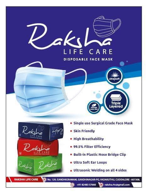 Raksha Life Care Disposable Face Masks 50-Pack (Blue, 4-Pack) - Breathable 3-Ply Protection for Daily Use, Work & Travel