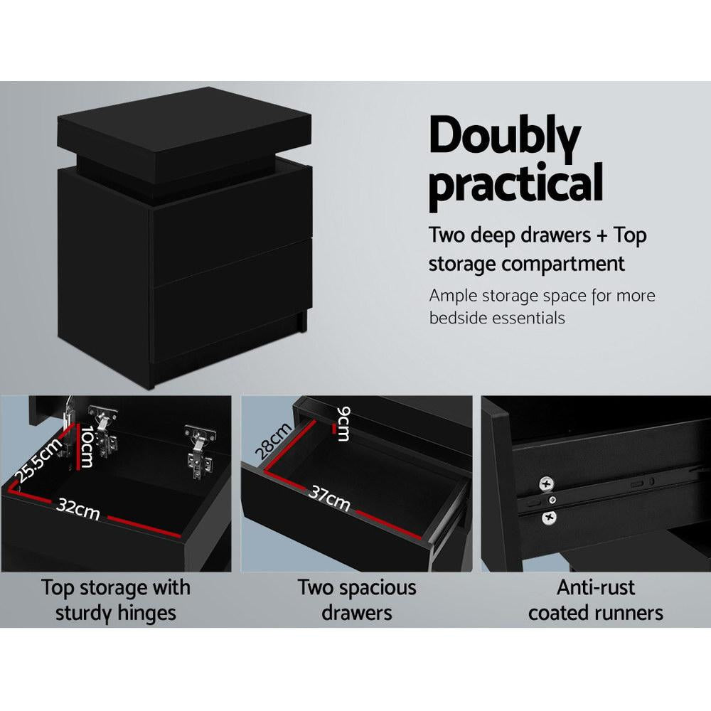 2-Drawer Black Wooden Nightstand - Bedside Table with Storage for Bedroom, Living Room & Office