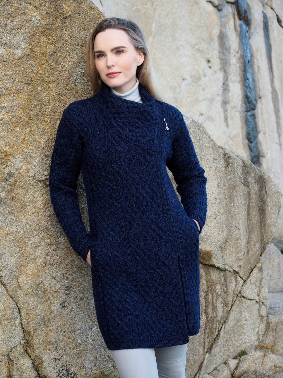 Aran Long Side Zip Sweater for Women - 3 Color Options | Cozy Irish Knit Pullover | Perfect for Fall & Winter Outfits, Casual Wear & Office Attire