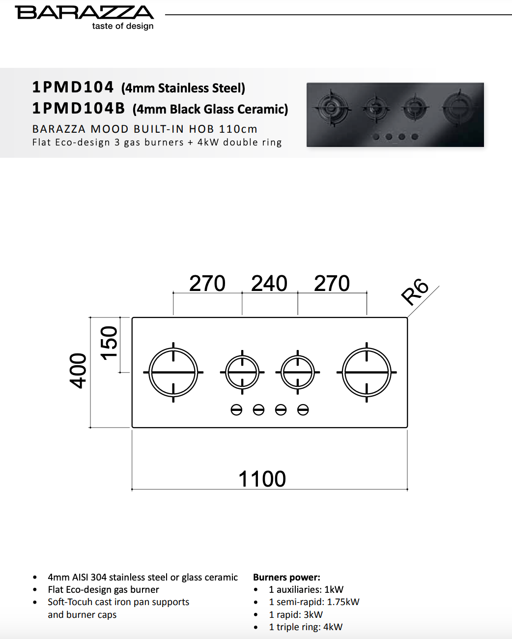 Abey Barazza 1PMD104B 43-Inch Black Glass Ceramic 4-Burner Cooktop - Premium Induction Hob for Modern Kitchens | Perfect for Home Chefs & Entertaining