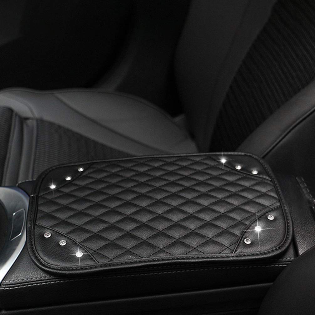 Garneck Car Armrest Cushion with Rhinestone Design - Black Center Console Pillow Cover, Armrest Box Riser Mat for Enhanced Comfort in Cars, SUVs, and Trucks - Perfect for Long Drives and Daily Commutes