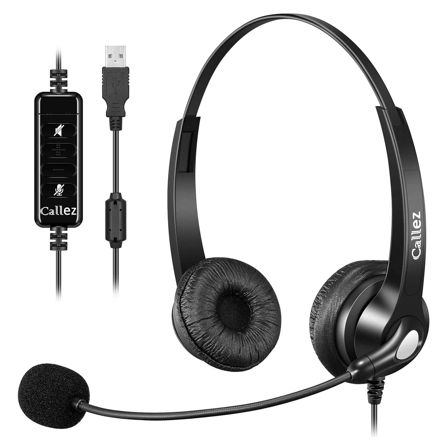 USB Computer Headset with Noise Cancelling Microphone - Adjustable Over-Ear Headphones for Laptop, PC, Skype, Zoom, MS Teams - 2M Cable with In-Line Controls - Perfect for Home Office, Business Calls & Online Meetings