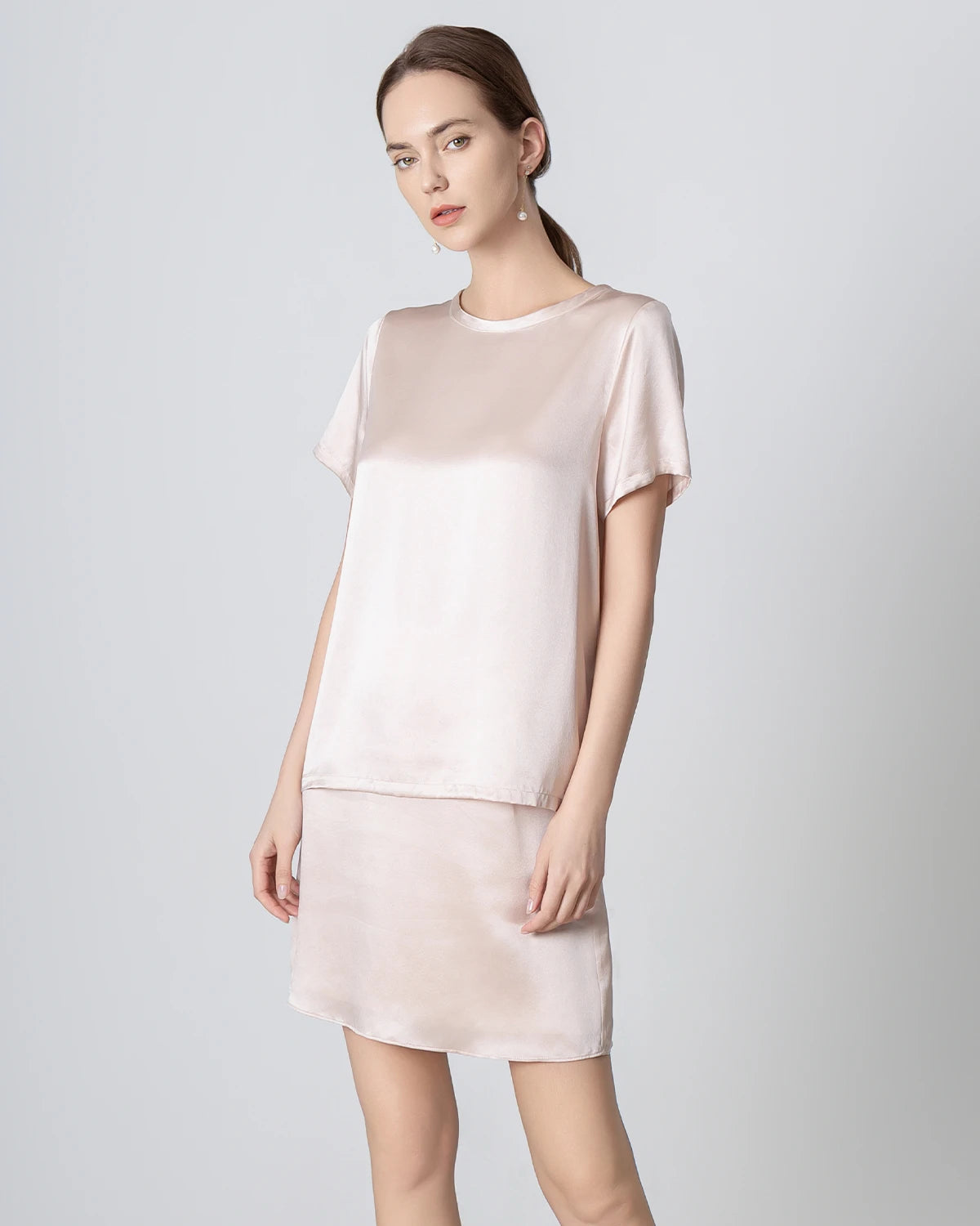 Elegant Short Sleeve Silk Blouse & Mini Skirt Set for Women | Summer Office Wear & Party Outfit