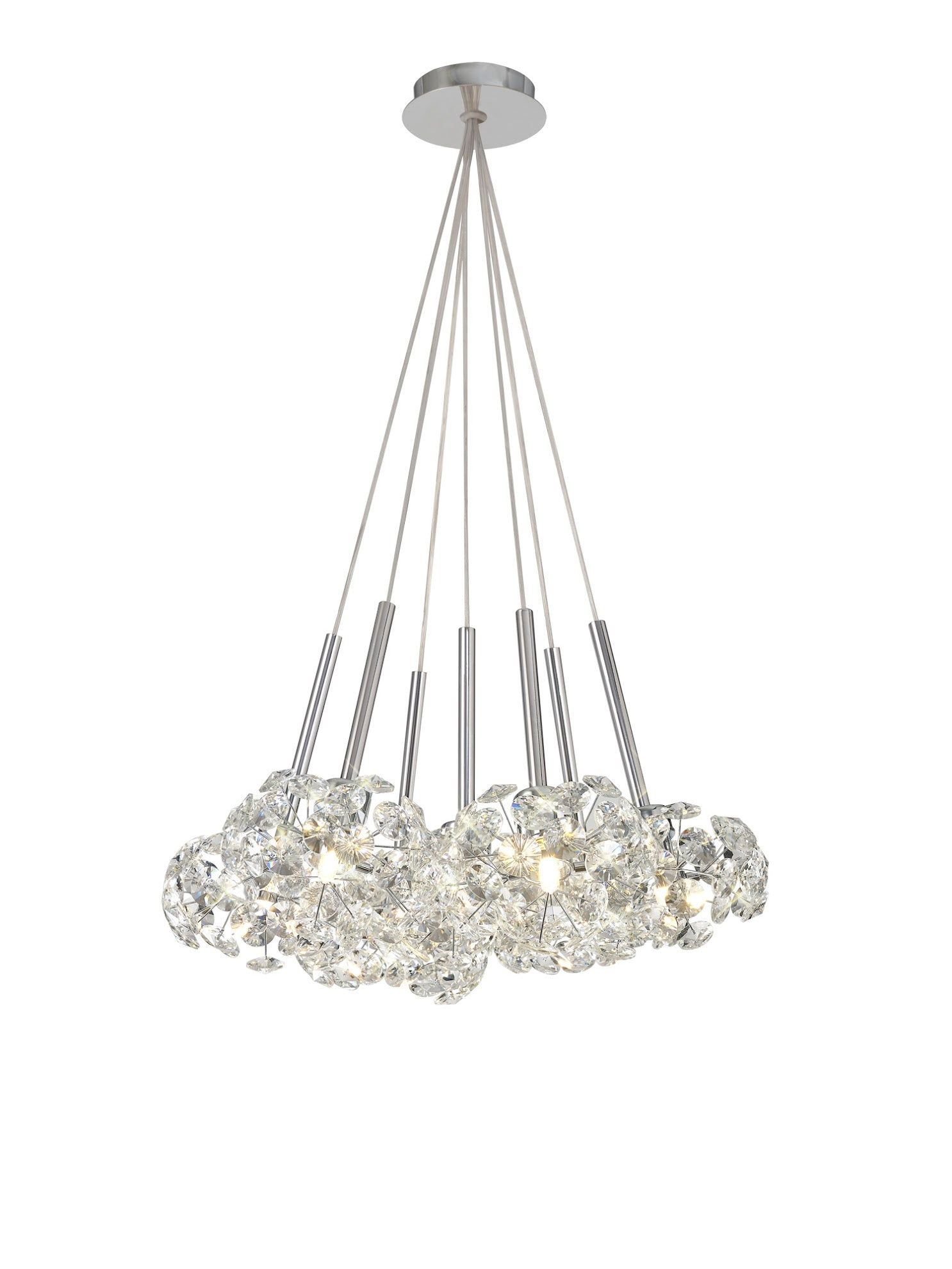 Bellagio 7-Light G9 Crystal Chandelier - 1.5m Polished Chrome Cluster Pendant Light Fixture for Dining Room, Living Room & Bedroom Decor