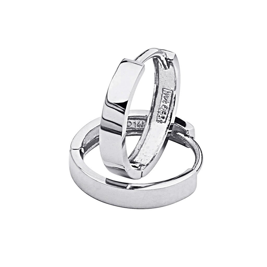 14K White Gold 2.5mm Thin Hoop Huggie Earrings (13x13mm) - Perfect for Everyday Wear, Gifts & Special Occasions