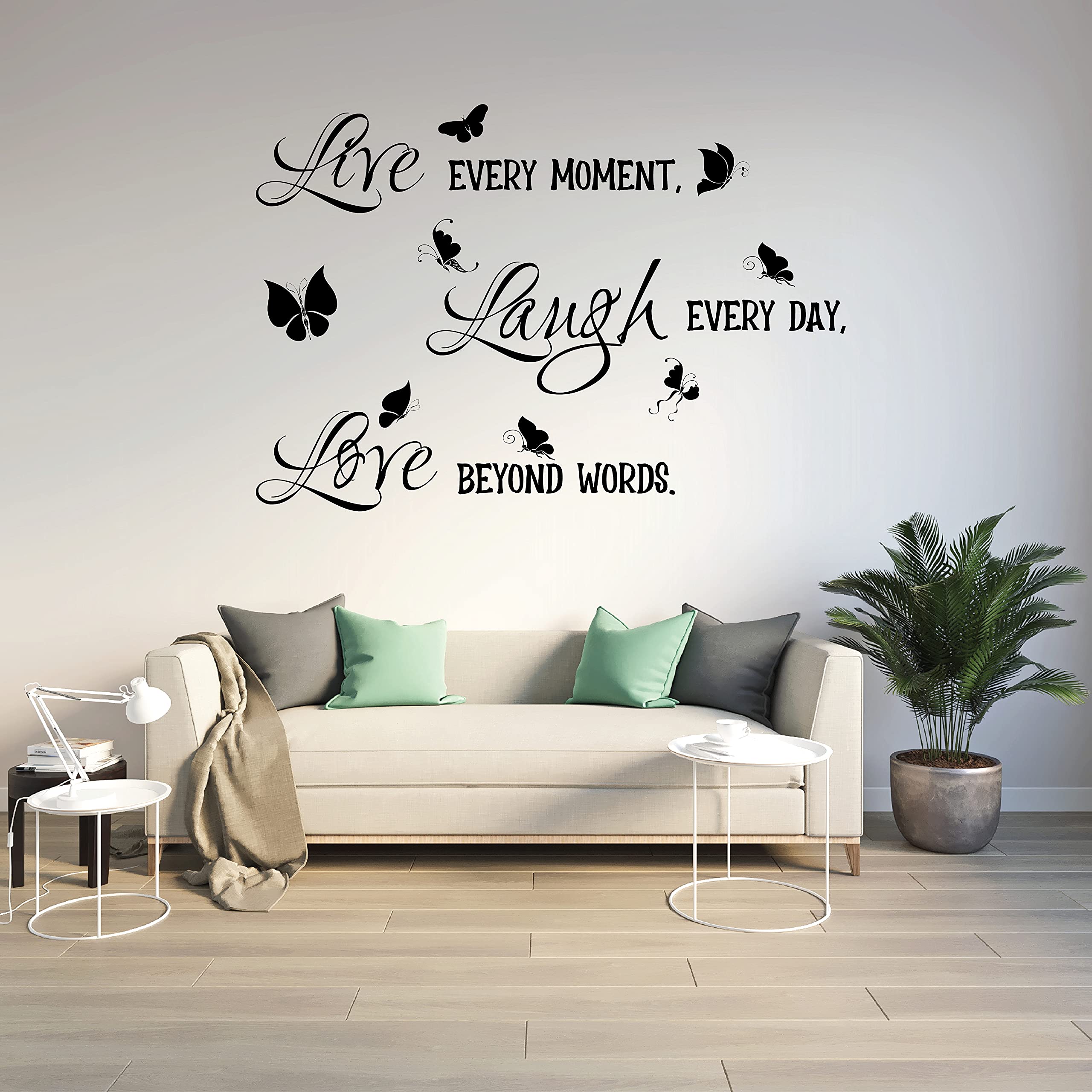 Live Every Moment - Laugh Every Day - Love Beyond Words - Motivational Wall Decals & Inspirational Quotes Stickers for Home, Office, Nursery Decor - Self-Adhesive Vinyl Wall Art