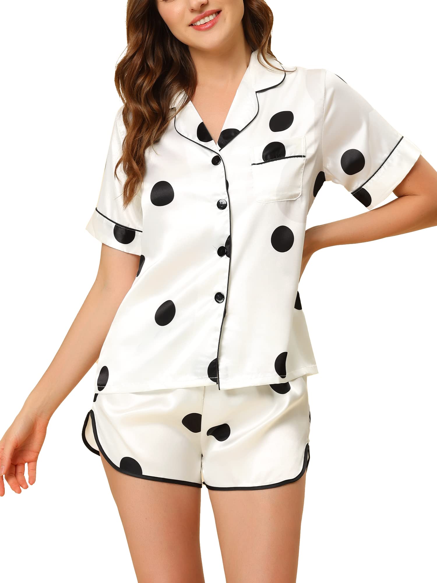 Cheibear Women's Satin Pajama Set - Soft Sleepwear & Lounge Wear with Shorts & Top - Comfortable Nightwear for Relaxing at Home or Traveling in 2024
